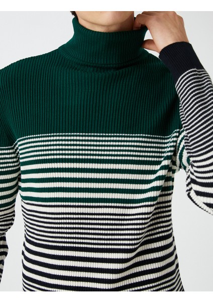 Basic Triko Kazak Balıkçı Yaka Renk Bloklu Dar Kesim indirimleri