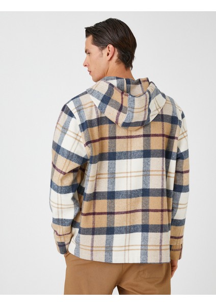 Ekoseli Oversize Sweatshirt Kapşonlu Cep Detaylı Yarım Fermuarlı fırsatları