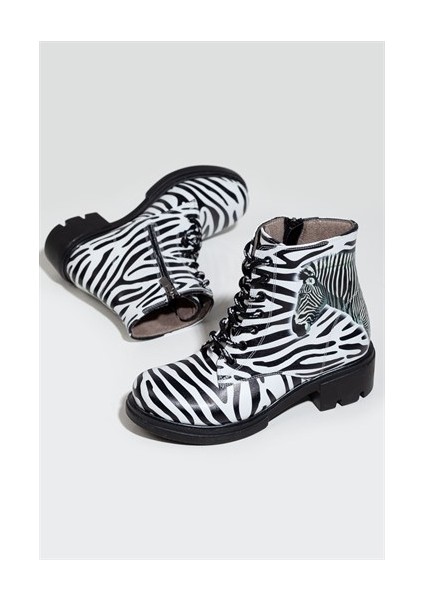 Azizsahinshoes 6427 Zebra Desen Bağcıklı Bot