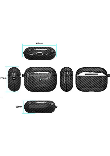 Apple Airpods Pro 2. Nesil Kılıf Carbon Fiber Görünüm Askılı Aparat Darbe Emici Silikon