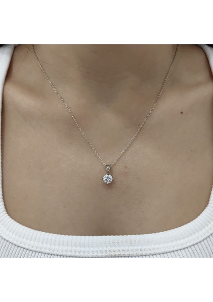 1 Crt. Zirkon Tektaş Gümüş Bayan Kolye Dh16By