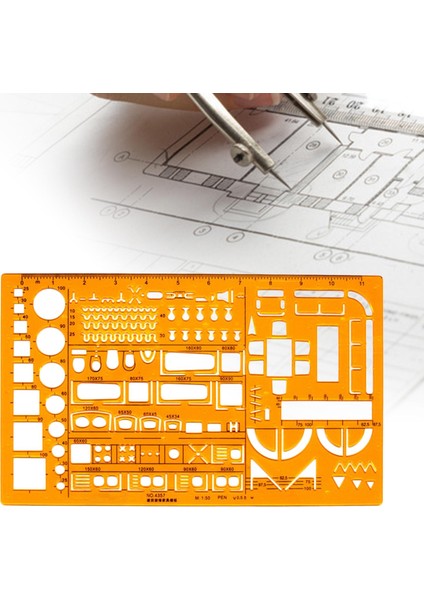 Mimari Şablonlar Cetvel Şablon Çizim Araçları Teknik Turuncu Düzeni(Yurt Dışından)