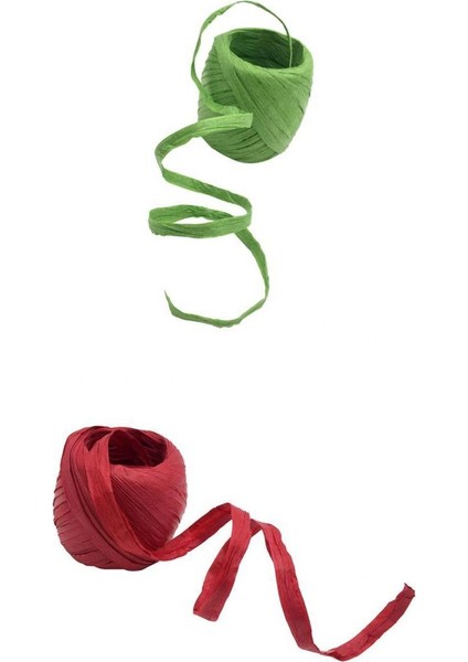 2x Rafya Kağıt Şerit Halat Hediye Paketleme Dekor Düğün Partisi Diy Yeşil ve Kırmızı (Yurt Dışından)