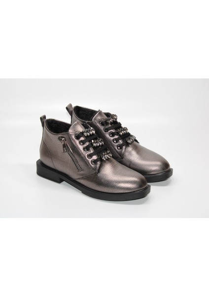 Kauçuk Kaymaz Taban Bağcıklı Fermuarlı Bağcık Taş Detay Kadın Günlük Bilek Boy Bot