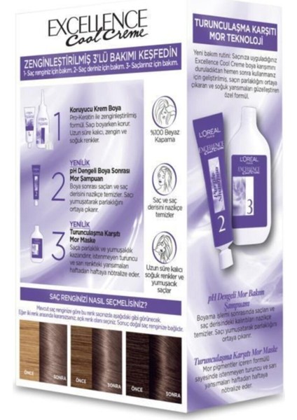 L'oreal Paris Excellence Cool Creme Saç Boyası – 7.11 Ekstra Küllü Kumral 2'li Set fırsatları