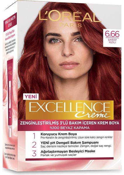 L'Oréal Paris L'oreal Paris Saç Boyası - Excellence Creme 6.66 Şarap Kızılı