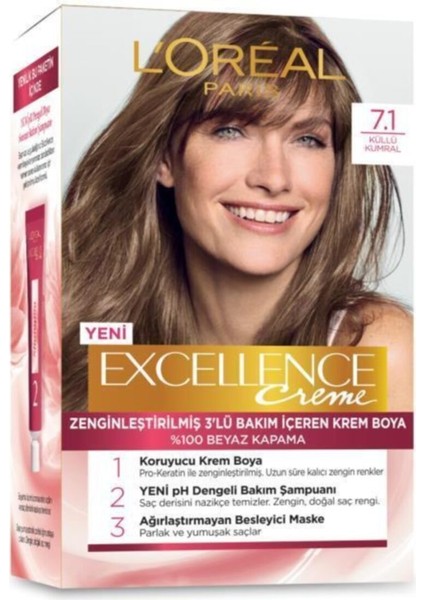 L'oreal Paris Excellence Creme Saç Boyası - 7.1 Küllü Kumral 3'lü Set fiyatları