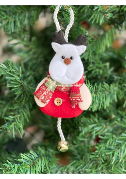 Yeni Yıl Yılbaşı Lüks Ithal Koleksiyonluk Büyük Çam Ağacı Süsü Pofuduk 3 Boyut Zilli Geyik