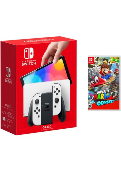 Switch OLED Beyaz Yeni Nesil Konsol 64GB + Super Mario Odyssey Oyunlu Bundle