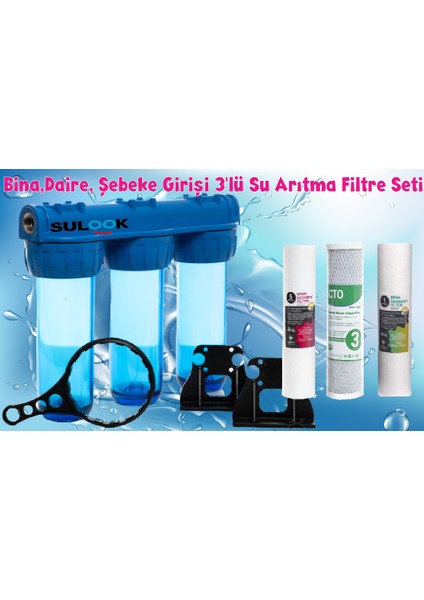 Şebeke Daire Bina Girişi Su Arıtma Sistemi 3Lü Süper Ekonomik Set fırsatları