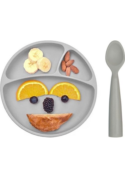 Vakum Tabanlı Silikon Tabak ve Nam Nam Kaşık 2'li Set