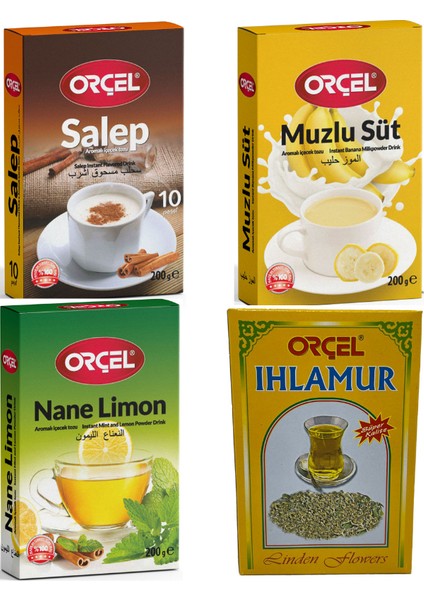 Salep 200 gr+Nane Limon 200 gr +Muzlu Süt 200 gr +Ihlamur 30 gr Oralet Toz İçecek Çay Set
