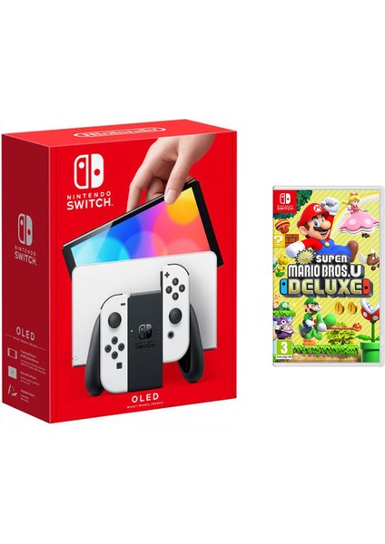 Switch OLED Beyaz Yeni Nesil Konsol 64GB +New Super Mario Bros U Deluxe Oyunlu Bundle