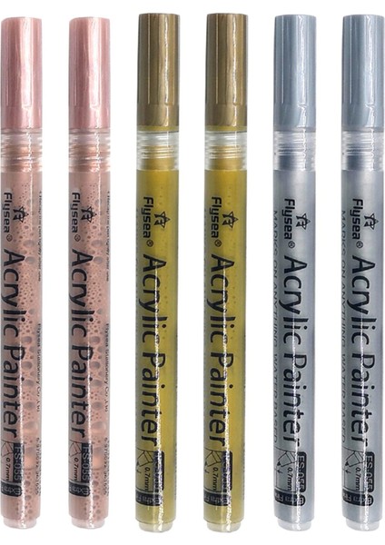 3 Renk Akrilik Seti 6 Metal Çeşitli Renk 6pcs+Gül Altın