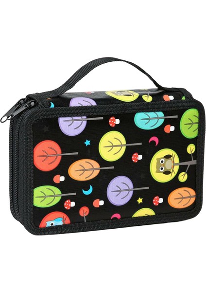 72 Yuvalar Kalem Çanta Kırtasiye Çanta Makyaj Çantası Büyük Kapasite Çift Fermuarı Siyah-1