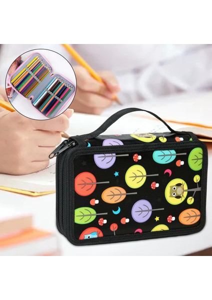 72 Yuvalar Kalem Çanta Kırtasiye Çanta Makyaj Çantası Büyük Kapasite Çift Fermuarı Siyah-1 fırsatları