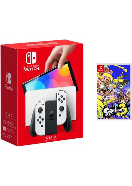 Switch OLED Beyaz Yeni Nesil Konsol 64GB + Splatoon 3 Oyunlu Bundle