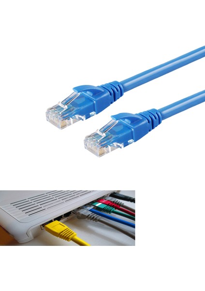 Cat6 Kablo Internet Adsl Ethernet Kablosu Fabrikasyon 2 Metre Mavi
