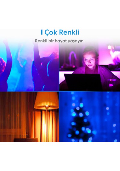 Wi-Fi Uzaktan Kontrollü Akıllı 810 Lümen RGB LED Ampul Ve Akım Korumalı Tekli Priz Seti