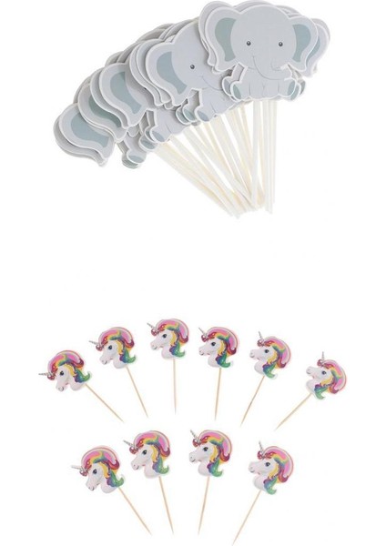 24 Adet Sevimli Çizgi Film Toppers+10 Adet Tek Boynuzlu At Cupcake Topper Çok Renkli (Yurt Dışından)