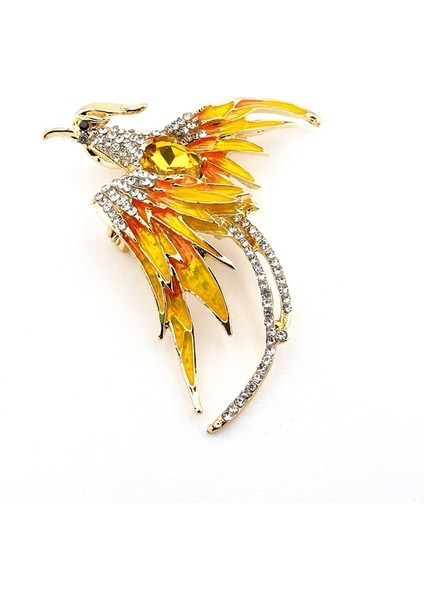 Zümrüdü Anka Kuşu Phoenix Sarı Zirkon Metal Rozet Broş RZ118