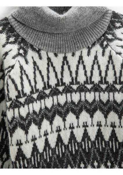 Boğazlı Örgü Kazak Uzun Kollu Desenli modelleri