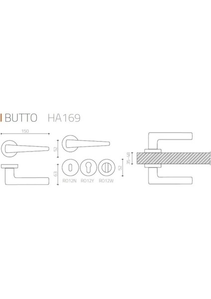 Butto Füme Oda Kapı Kolu 1 Takım - HA169RO12 Bbn