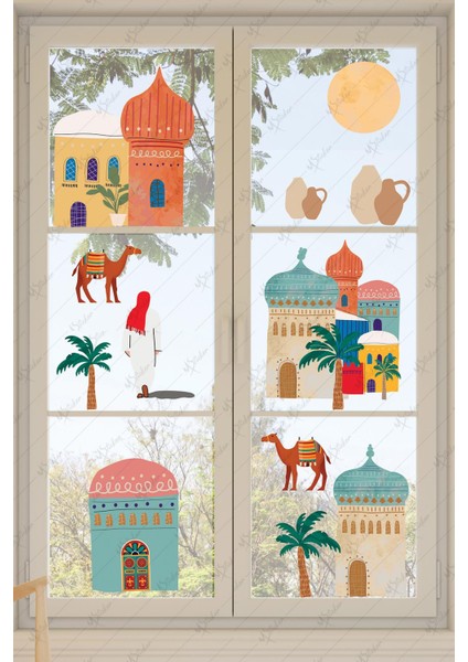 Ramazan Şehri Evler Develer Ağaçlar Sticker Seti