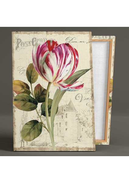 Pembe ve Beyaz Alacalı Lale Vintage Grand Jardin Dekoratif Kanvas Tablo fiyatları