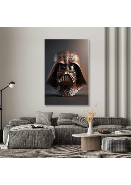 Star Wars Işlemeli Ahşap Art Deko Darth Wader Maskesi Mask Kanvas Tablo