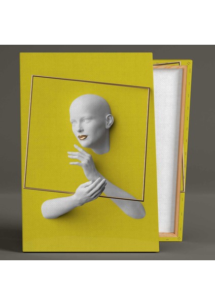 Kabartma Efektli Altın Kare Çerçeve Sarı Fon Dekoratif Kanvas Tablo fiyatları