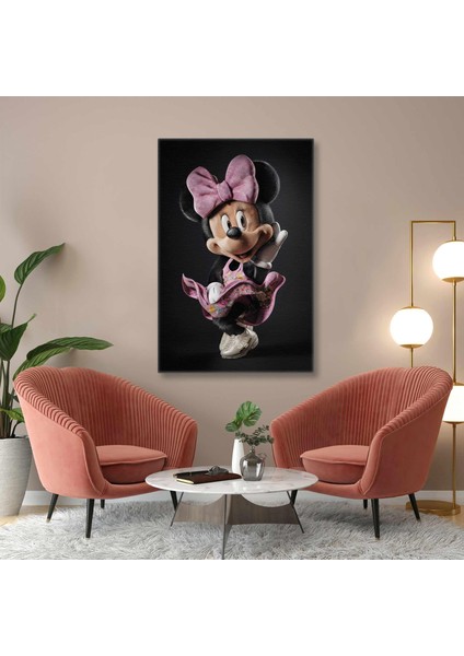 Mini Mouse Pembe Kostümlü Sevimli Karakter Lüks Ayakkabı Kanvas Tablo