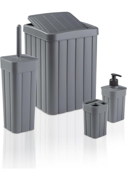 Fitil Desen Plastik Lüx 4'lü Tualet Banyo Aksesuar Takımı Seti