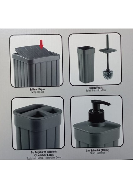 Fitil Desen Plastik Lüx 4'lü Tualet Banyo Aksesuar Takımı Seti fırsatları