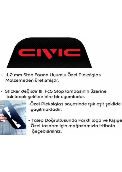 Honda Civic Fc5 3.stop Civic Yazılı Pleksiglas Karbon Kapak Siyah