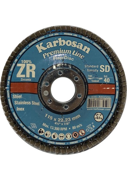 115X22.23MM 4-1/2''x7/8'' 40 Kum Flap Disk 1 Adet