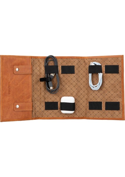 Deri Kablo Aksesuar Taşıma Çantası TN11 Taba