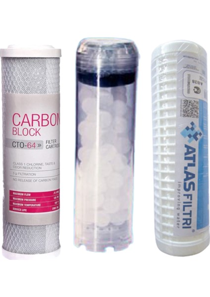 Atlas 3/4" 10" Daire Girişi 3'Lü Filtre Kabı+3'Lü Filtre Seti