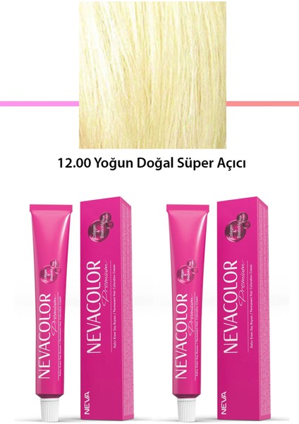 2 Li Set Premium 12.00 Yoğun Doğal Süper Açıcı - Kalıcı Krem Saç Boyası 2 x 50 G Tüp