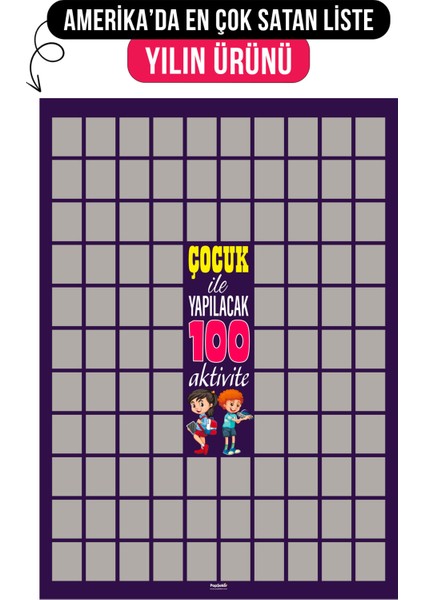 Çocuk ile Yapılacak 100 Aktivite Kazıkazan Poster Çocuk Hediye Aktivite, Kolay Kazıma Yeni Versiyon