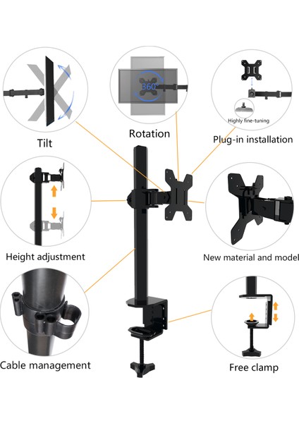 EF61 Steel Design 2-8 kg Asansörlü 13"-32" Monitör Standı