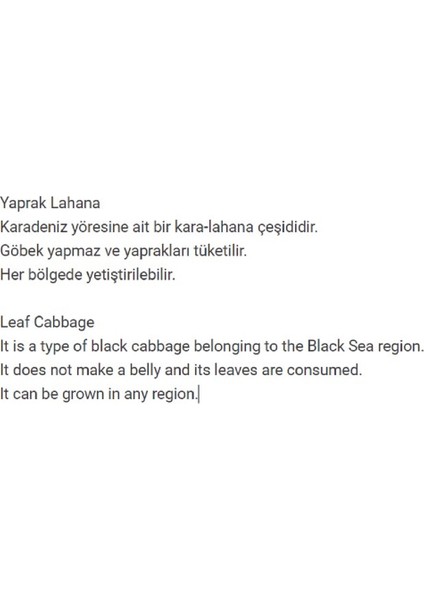 Agrodal Tarım Ata Tohumu Yöresel Kara Lahana Karadeniz Lahanası, Yaprak Lahana 100 Adet Tohum