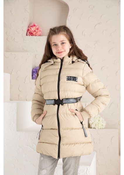 Beli Kemerli Içi Yünlü Kız Çocuk Mont