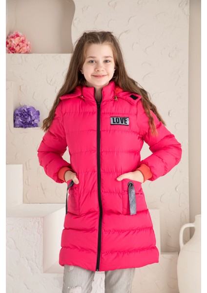 Love Baskılı Içi Yünlü Kız Çocuk Mont