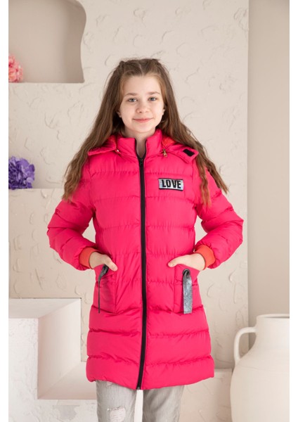 Love Baskılı Içi Yünlü Kız Çocuk Mont