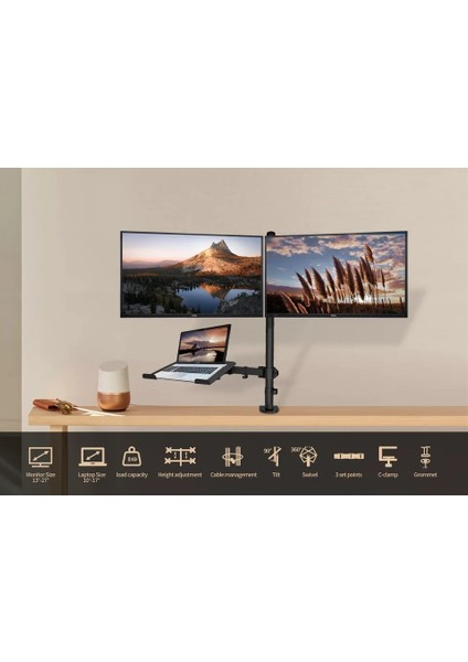 EF75 Steel Design 2-8 kg Triple Kol Asansörlü 13"-27" Monitör&10-17" Laptop Standı