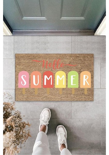 Bej Kapı Önü Paspası Hello Summer Dondurma Desen K-3275