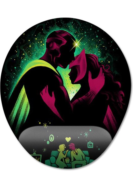 Wandavision - Scarlet Witch & Vision Marvel Bilek Destekli Mousepad Model - 1 Oval