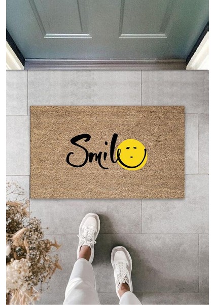 Kahverengi Kapı Önü Paspası Smile Desen K-3269