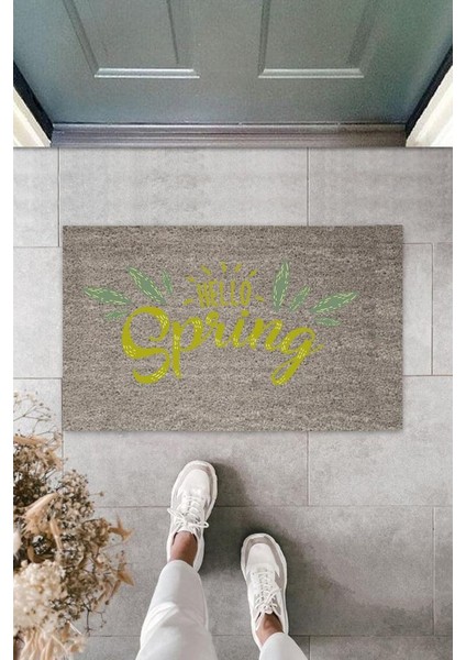Dijital Baskı Gri Hello Spring Kapı Paspası K-2109